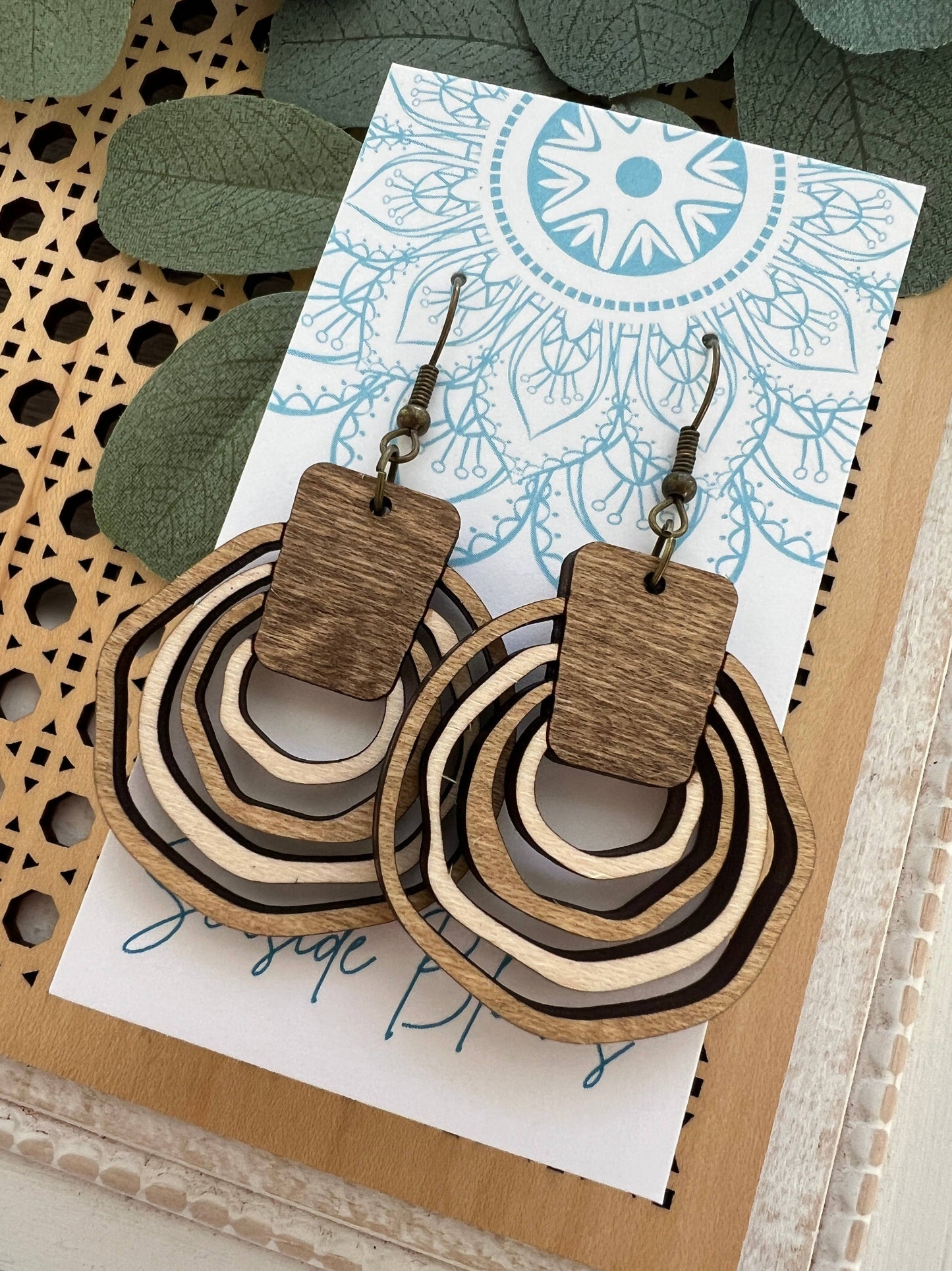 Boho Hand Painted Lightweight Wood Hoops