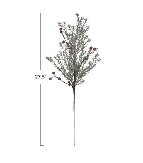 Faux Evergreen Pick with Red Berries - La Vie Est Belle