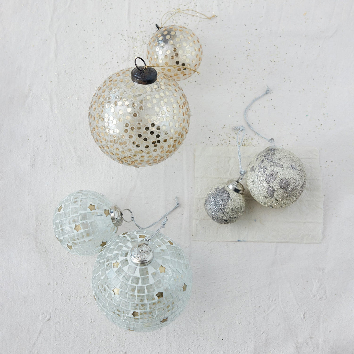 Glass Ball Ornament with Embedded Sequins, Gold Finish - La Vie Est Belle