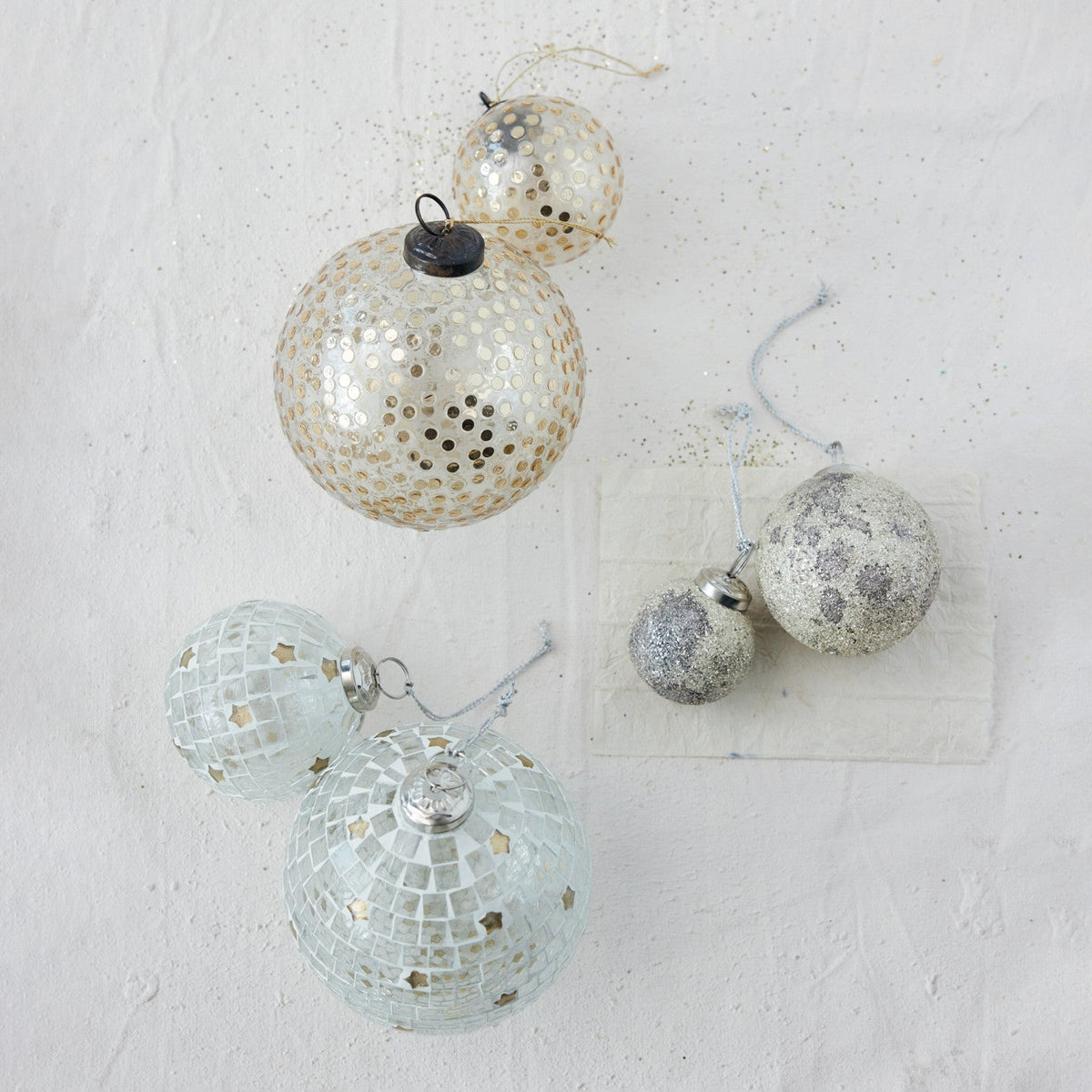 Glass Ball Ornament with Embedded Sequins, Gold Finish - La Vie Est Belle