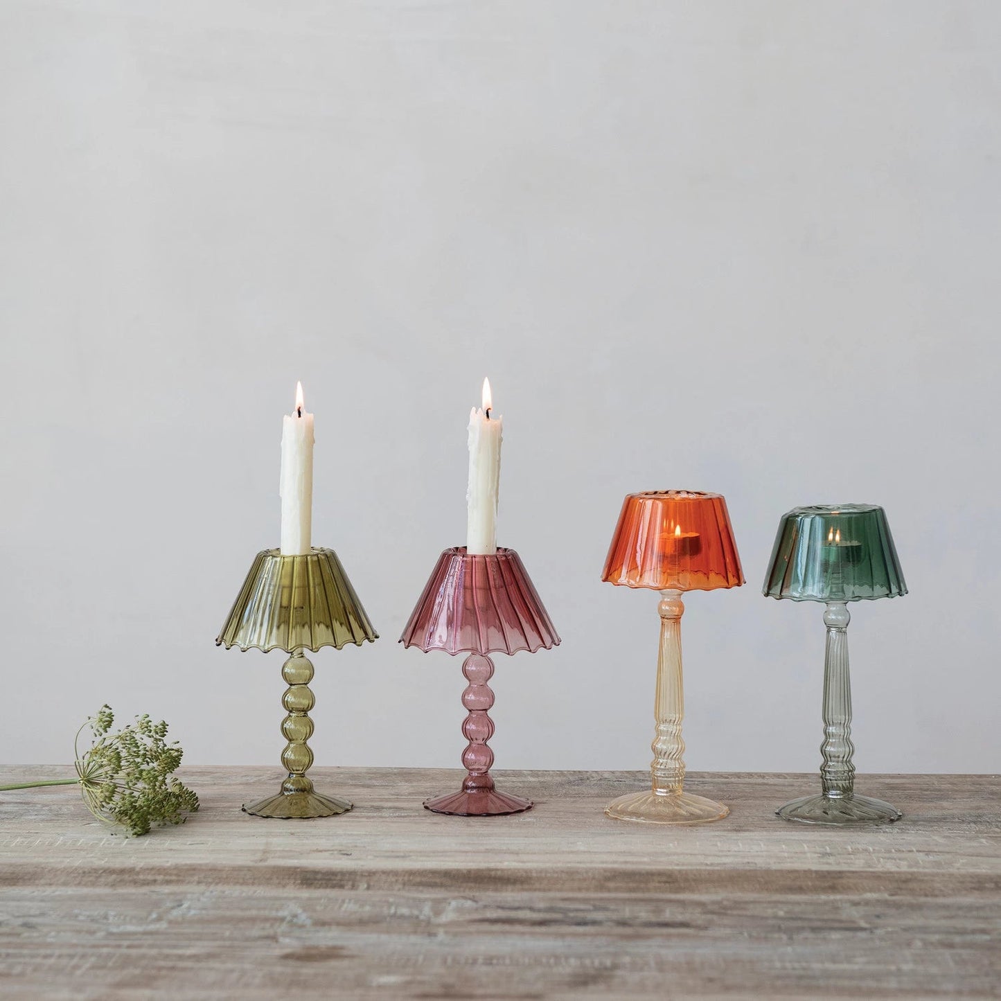 Glass Ribbed Table Light Tealight Holder, 2 Colors - La Vie Est Belle