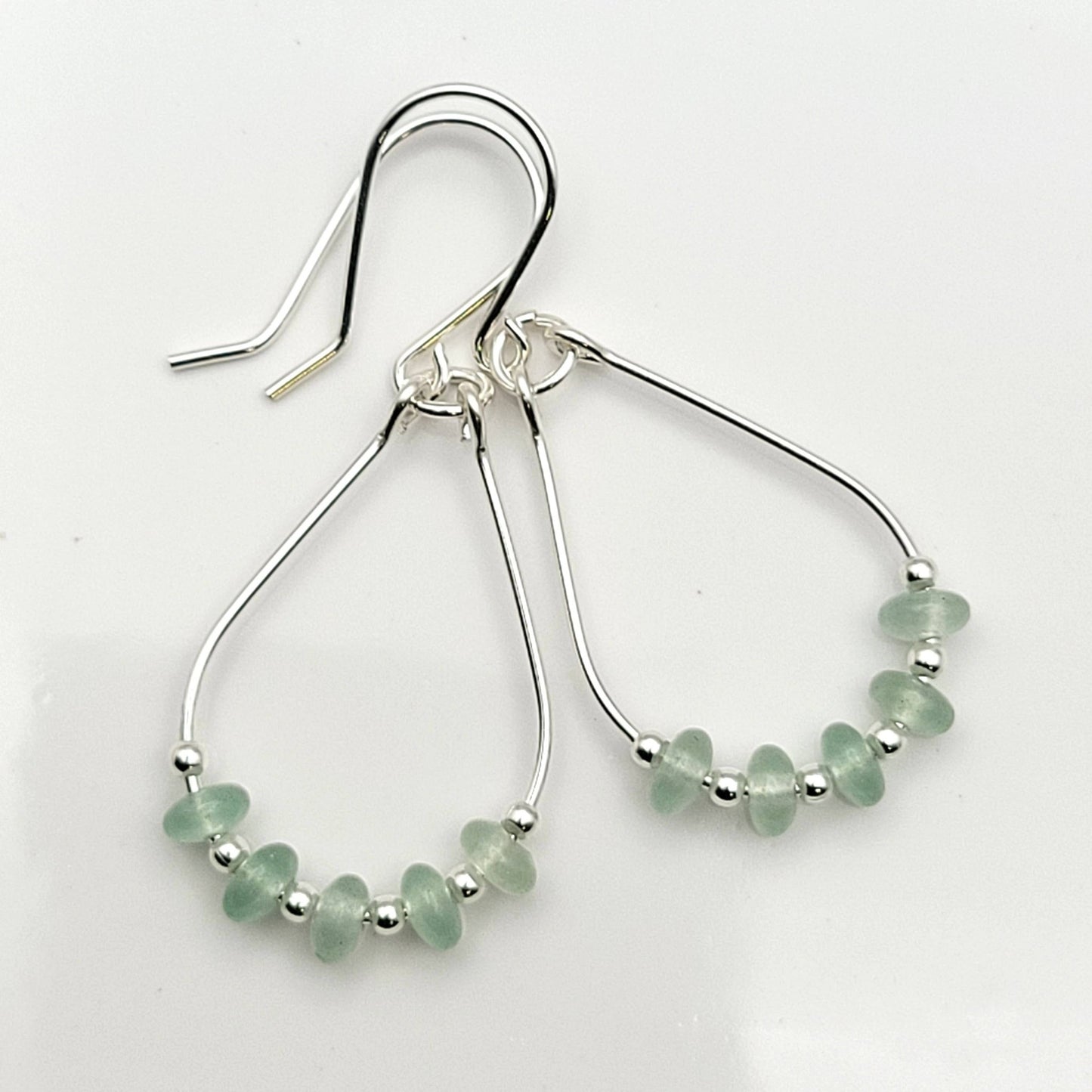 Green Aventurine and Silver Teardrop Hoop Earrings - La Vie Est Belle