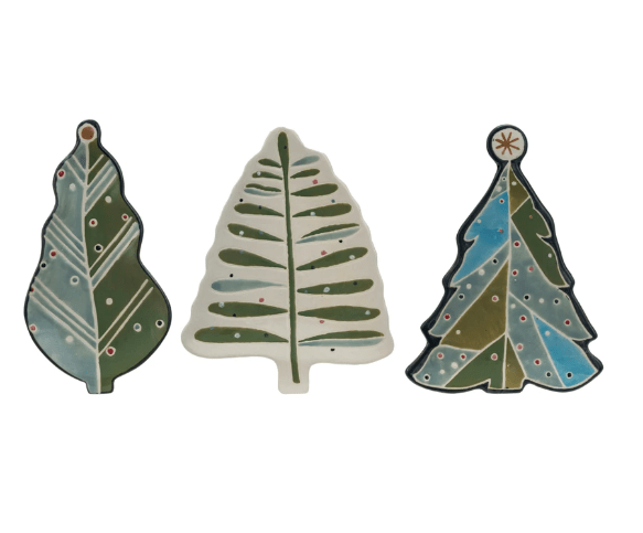Hand - Painted Stoneware Tree Shaped Plate w/ Wax Relief, 3 Styles - La Vie Est Belle