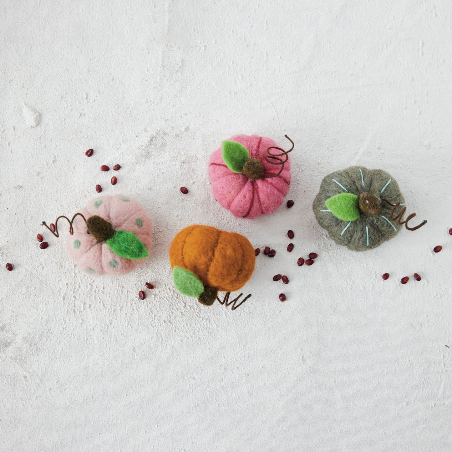 Handmade Wool Felt Pumpkin with Embroidery & Beads, 4 Styles - La Vie Est Belle