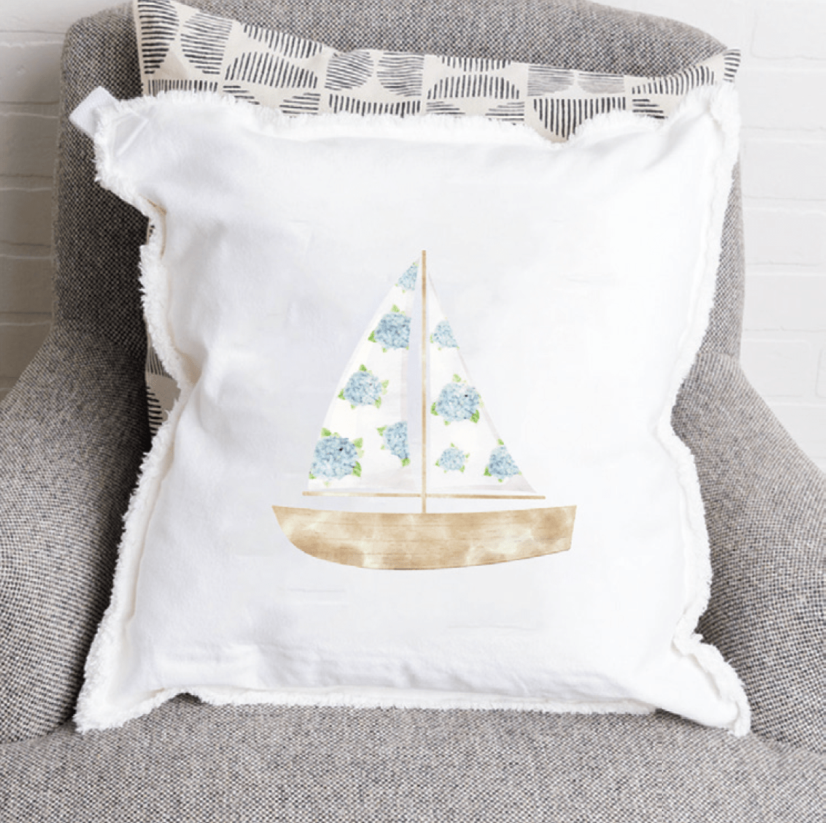 Hydrangea Sail Boat Square Pillow - La Vie Est Belle
