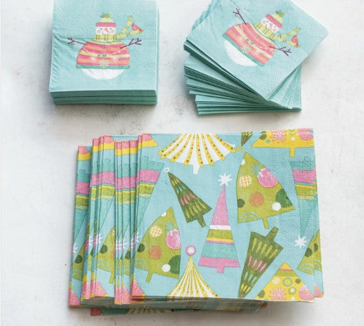 Paper Napkins w/ Christmas Tree Pattern, Multi Color