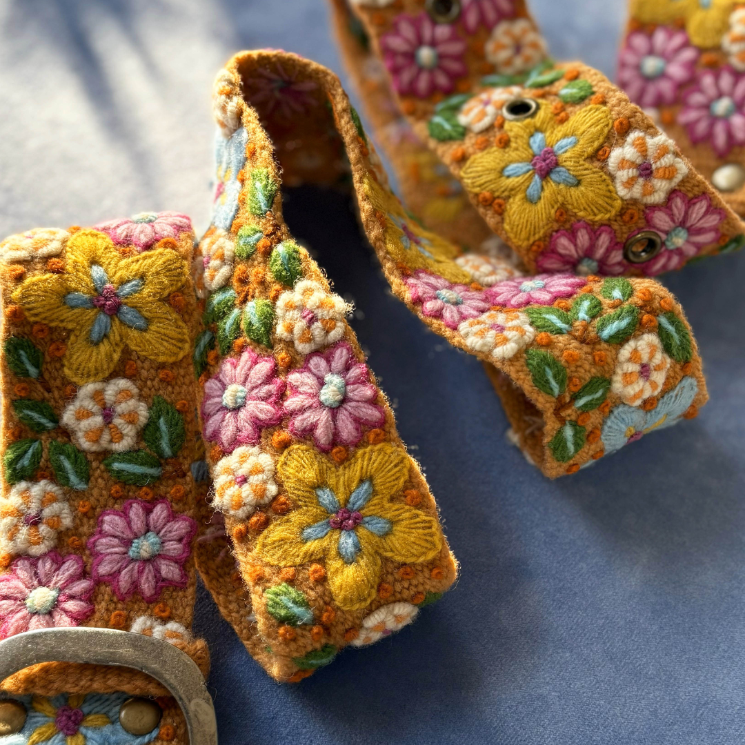 In the Garden Floral Embroidered Wool Belt - La Vie Est Belle