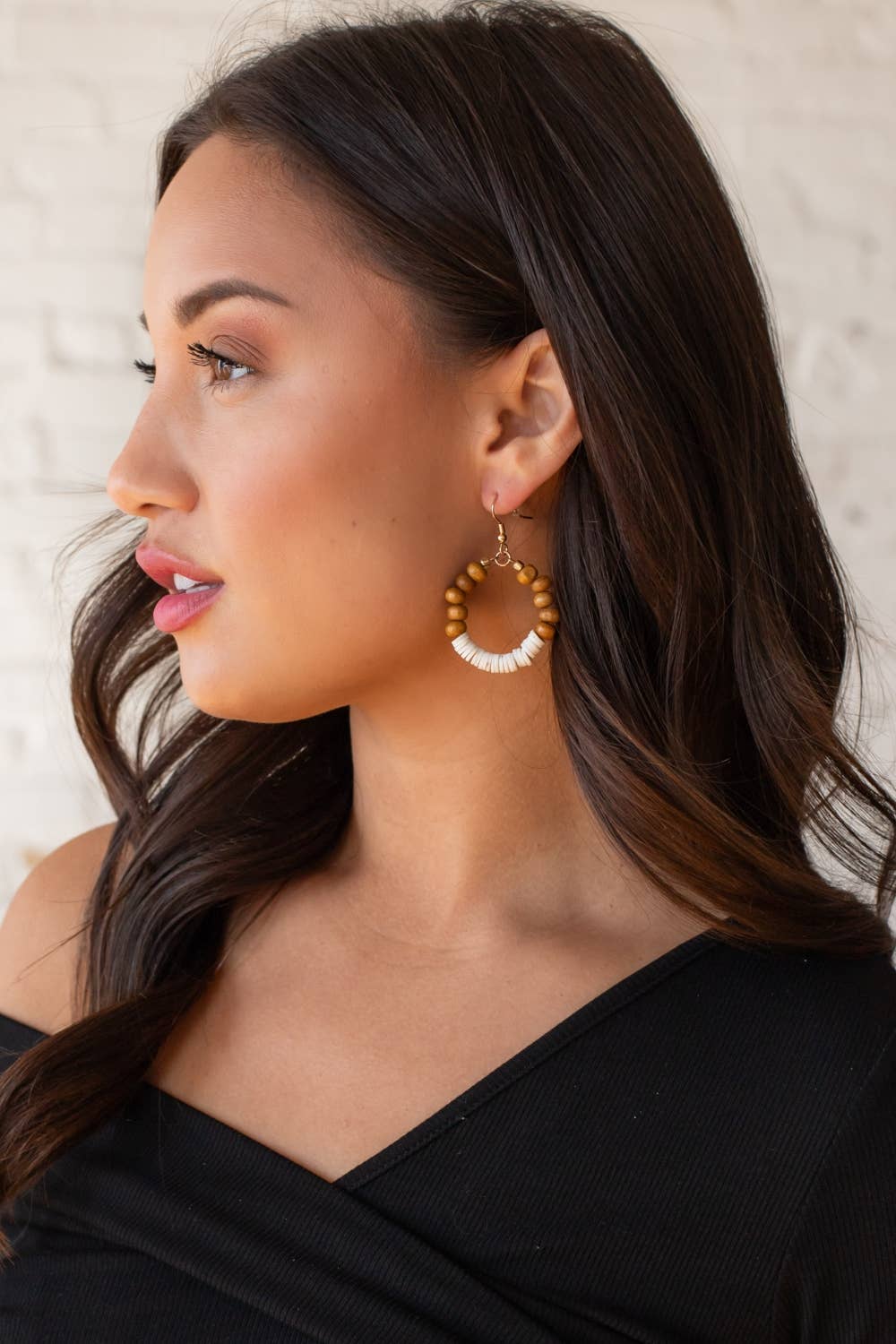 Ivory & Brown Beaded Hoop Earrings - La Vie Est Belle
