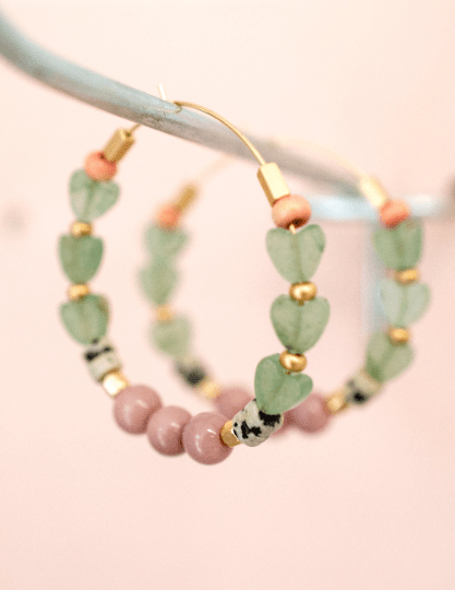 Jade Heart Beaded Hoops - La Vie Est Belle