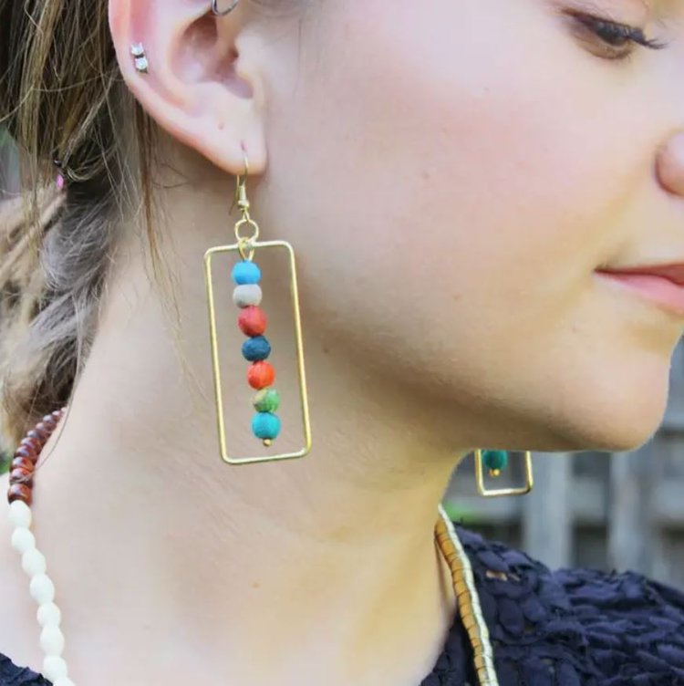 Kantha Framed Earrings - La Vie Est Belle