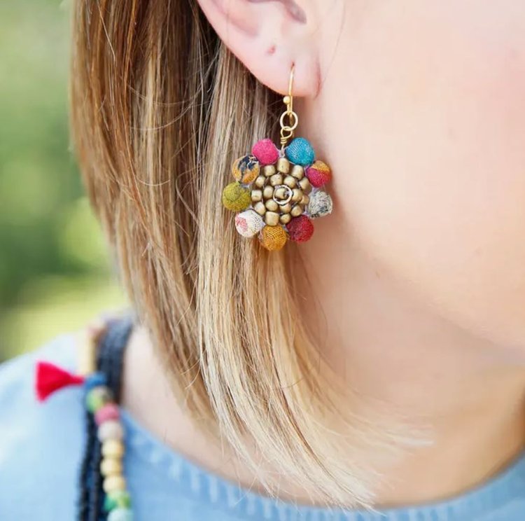 Kantha Sunflower Earrings - La Vie Est Belle