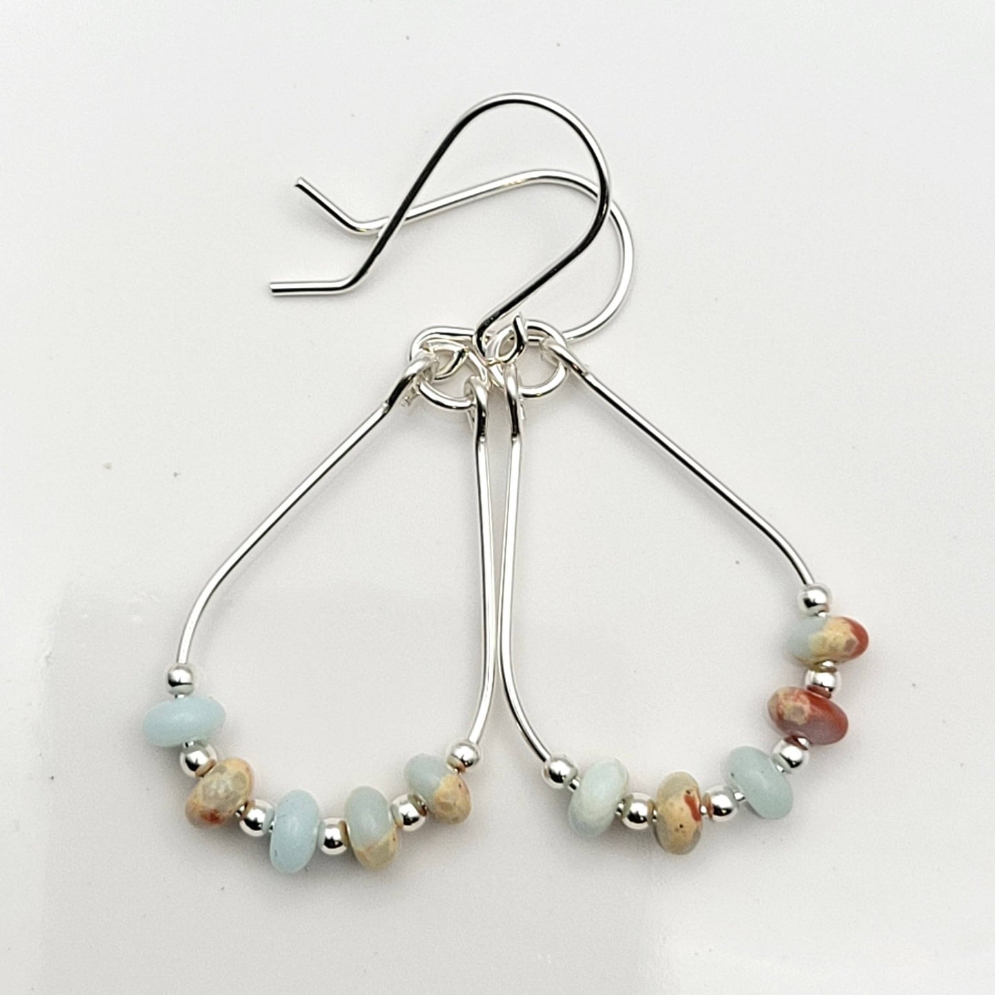 Light Blue Jasper and Silver Teardrop Hoop Earrings - La Vie Est Belle