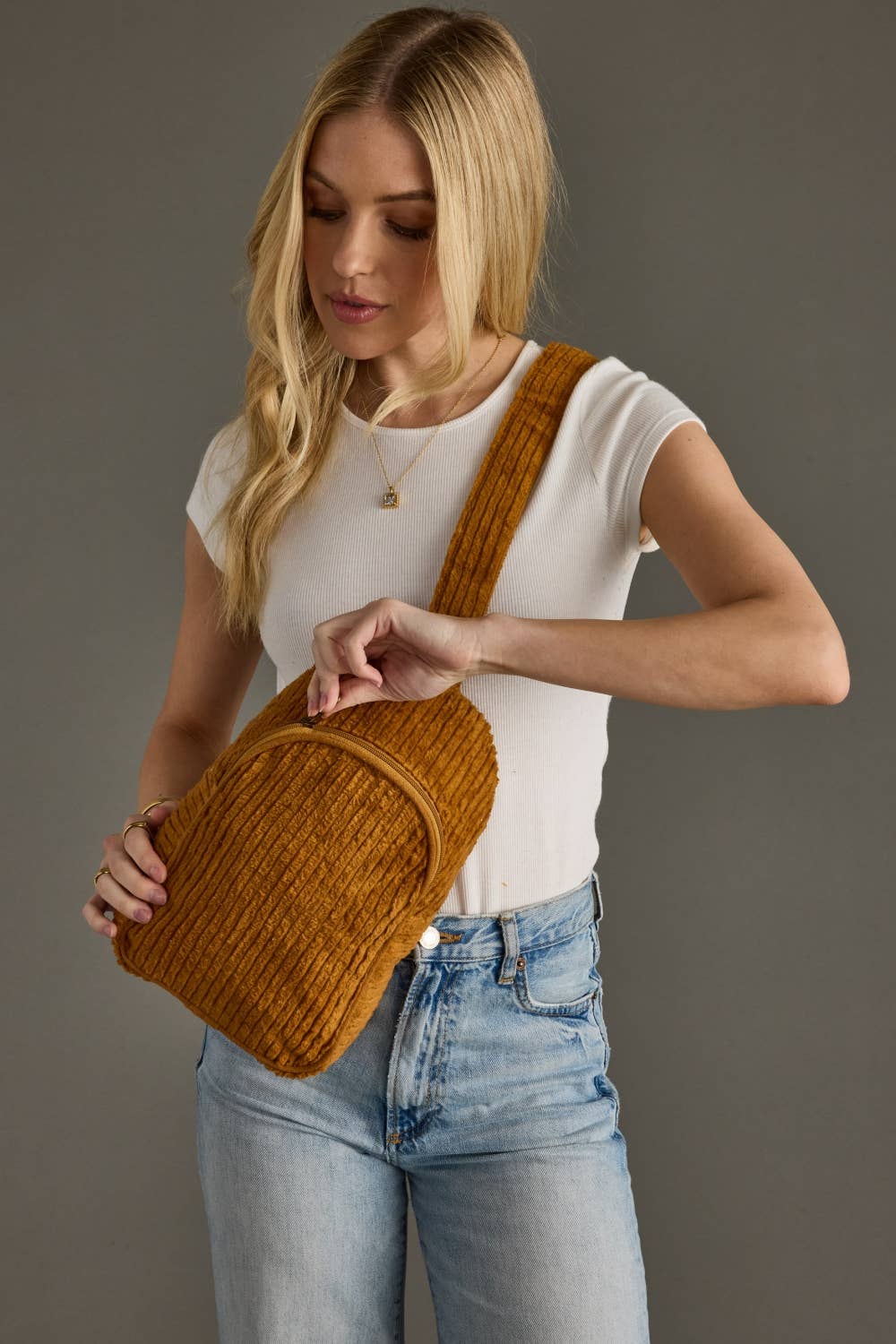 Mustard Corduroy Sling Bag - La Vie Est Belle