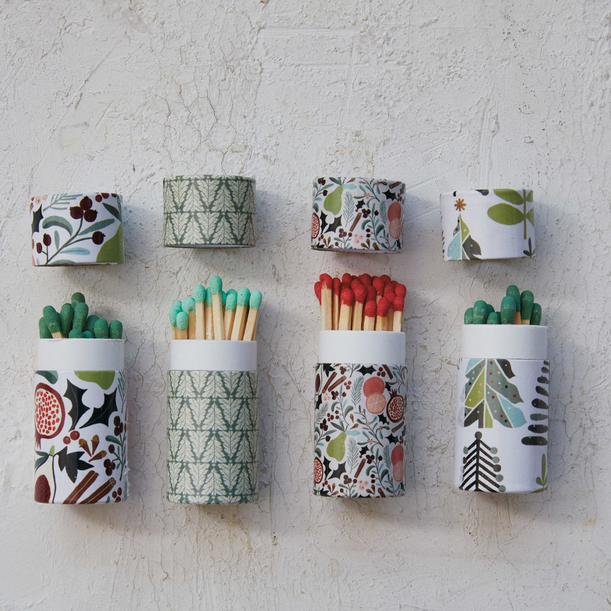 Safety Matches in Tube Matchbox w/ Seasonal Pattern, 4 Styles - La Vie Est Belle