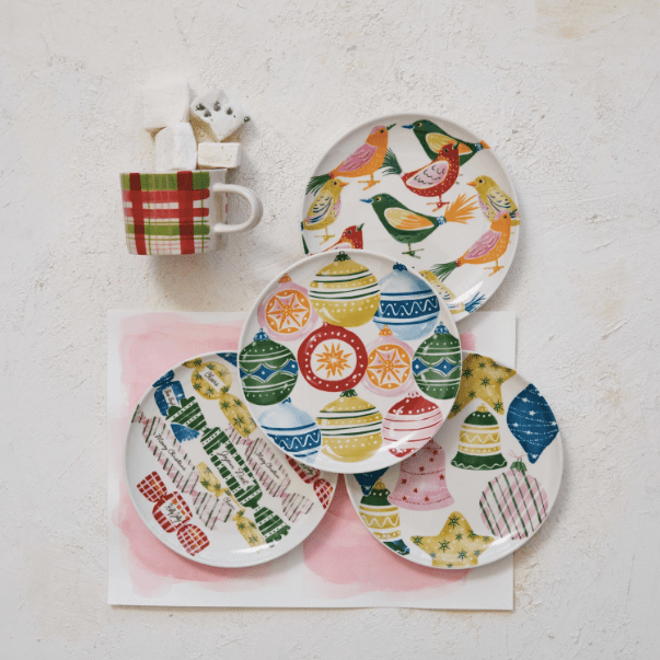 Stoneware Plate w/ Seasonal Pattern, 4 Styles - La Vie Est Belle