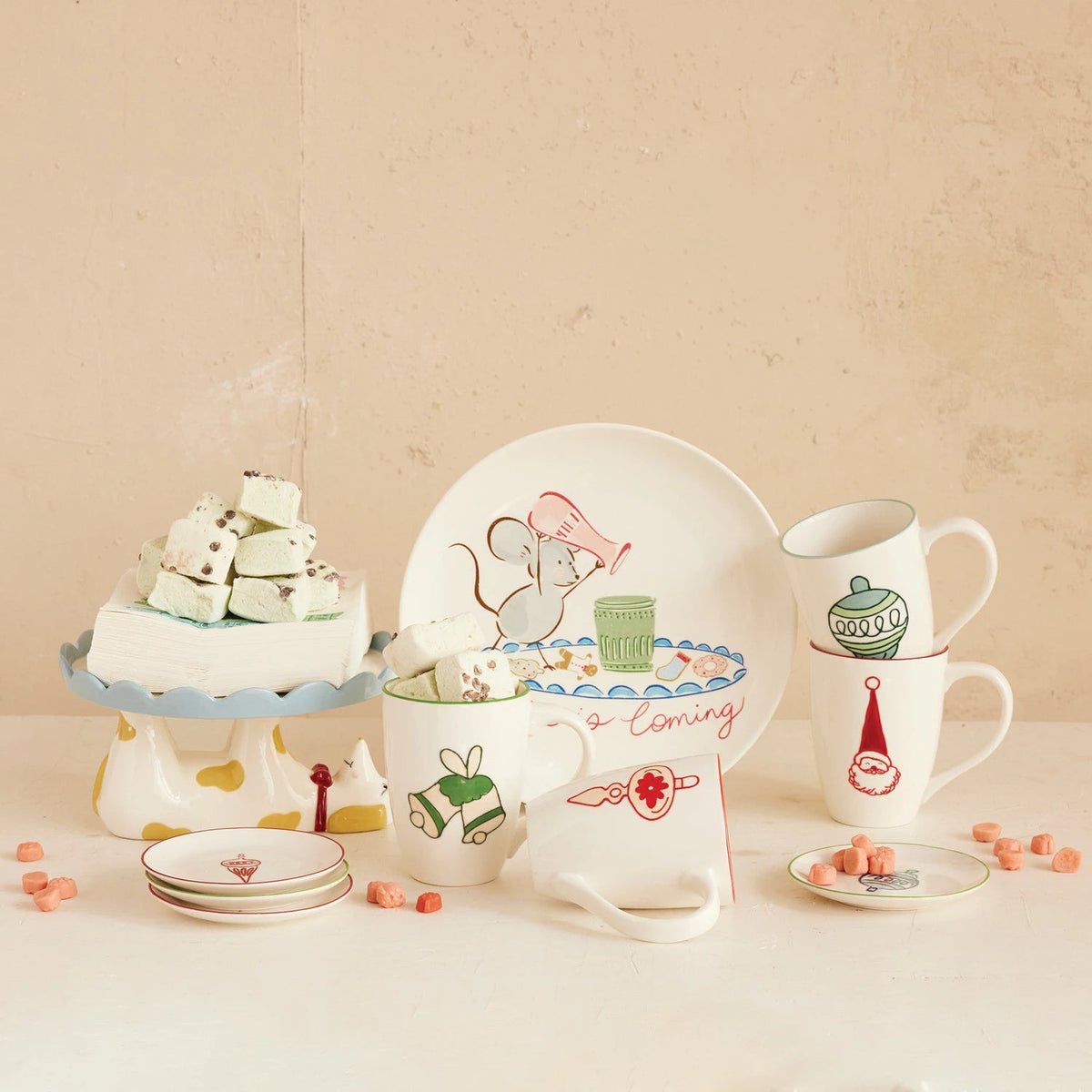 Stoneware Plate with Wax Relief Ornament & Colored Rim, 4 Styles - La Vie Est Belle