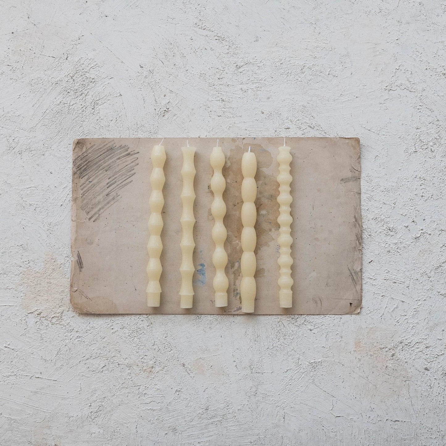 Unscented Taper Candles in Box, Cream Color, Set of 5 - La Vie Est Belle
