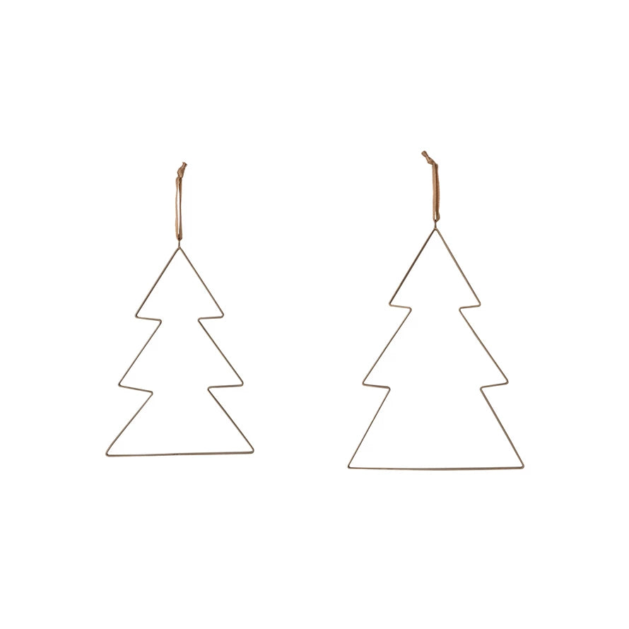 Hanging Metal Trees with Fabric Ribbon, Antique Brass Finish, 2 Sizes