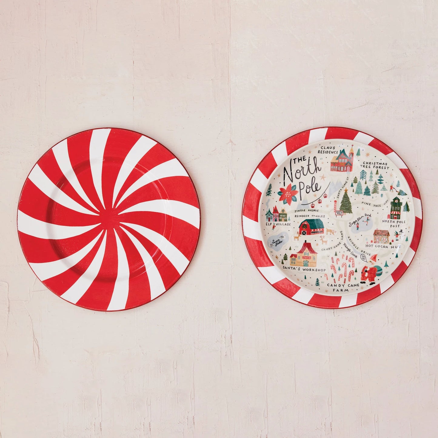 Round Stoneware Plate with North Pole Scene, Multi Color