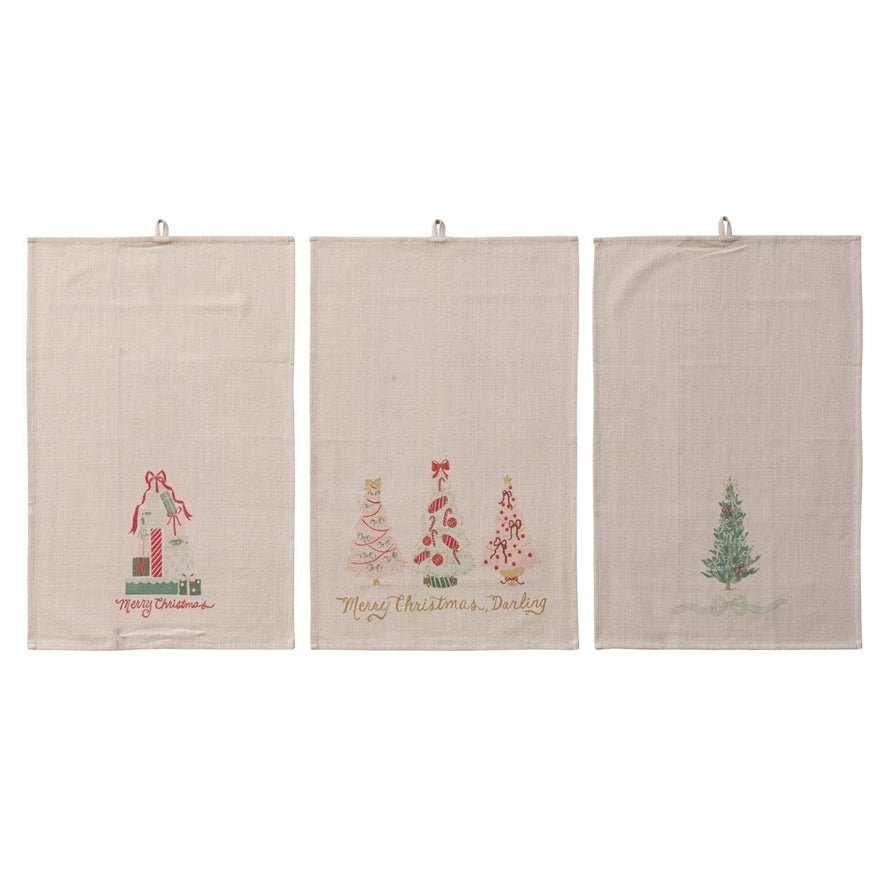 Cotton Slub Printed Tea Towel with Holiday Image, 3 Styles
