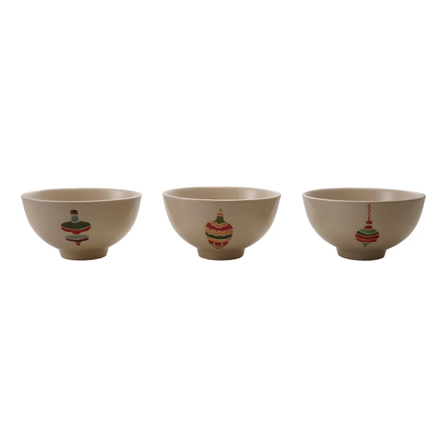 Hand-Painted Stoneware Bowl with Wax Relief Image, 3 Styles
