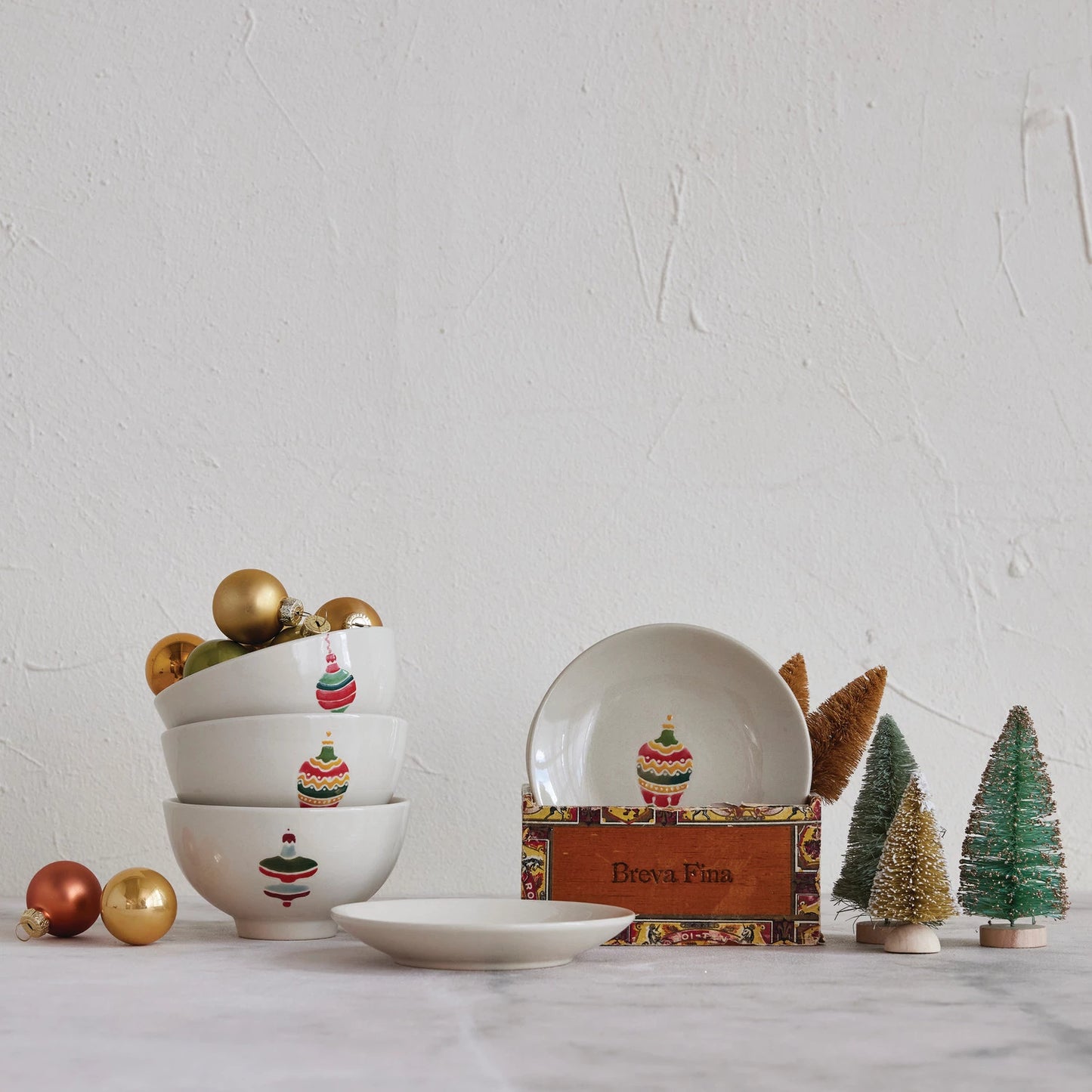 Hand-Painted Stoneware Bowl with Wax Relief Image, 3 Styles