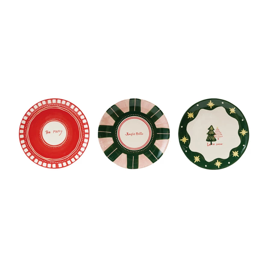 Hand-Painted Stoneware Plate with Holiday Design, 3 Styles