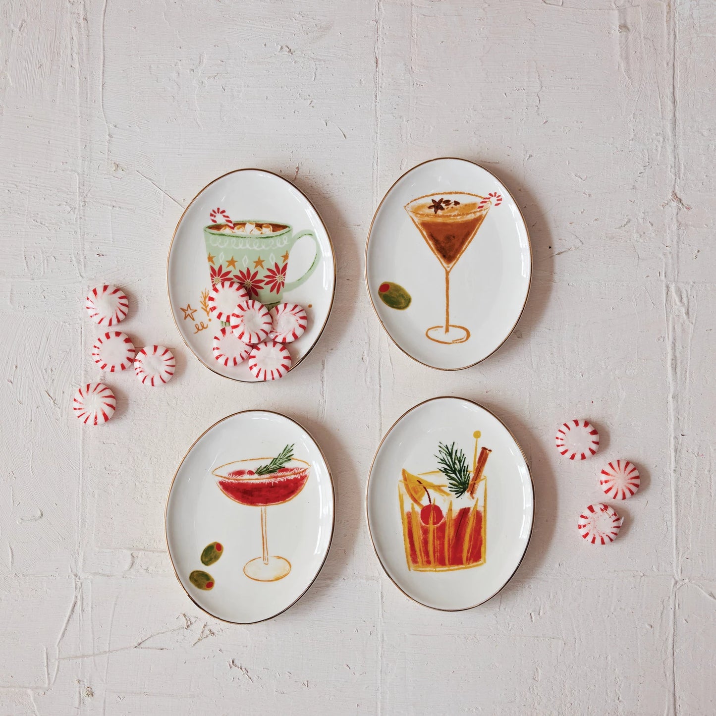 Oval Stoneware Dish with Cocktail Image, 4 styles