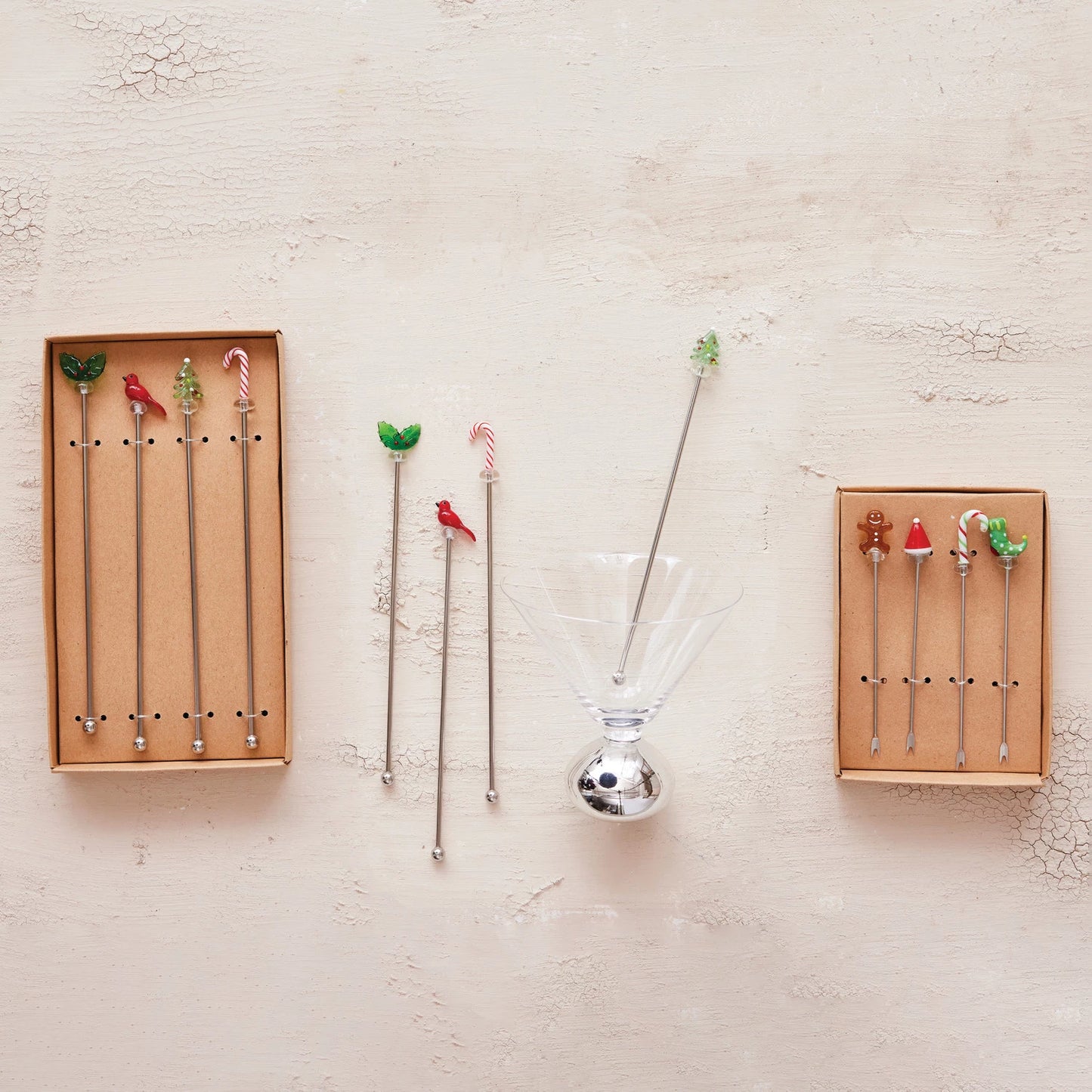Cocktail Stirrers with Hand-Blown Glass Icons