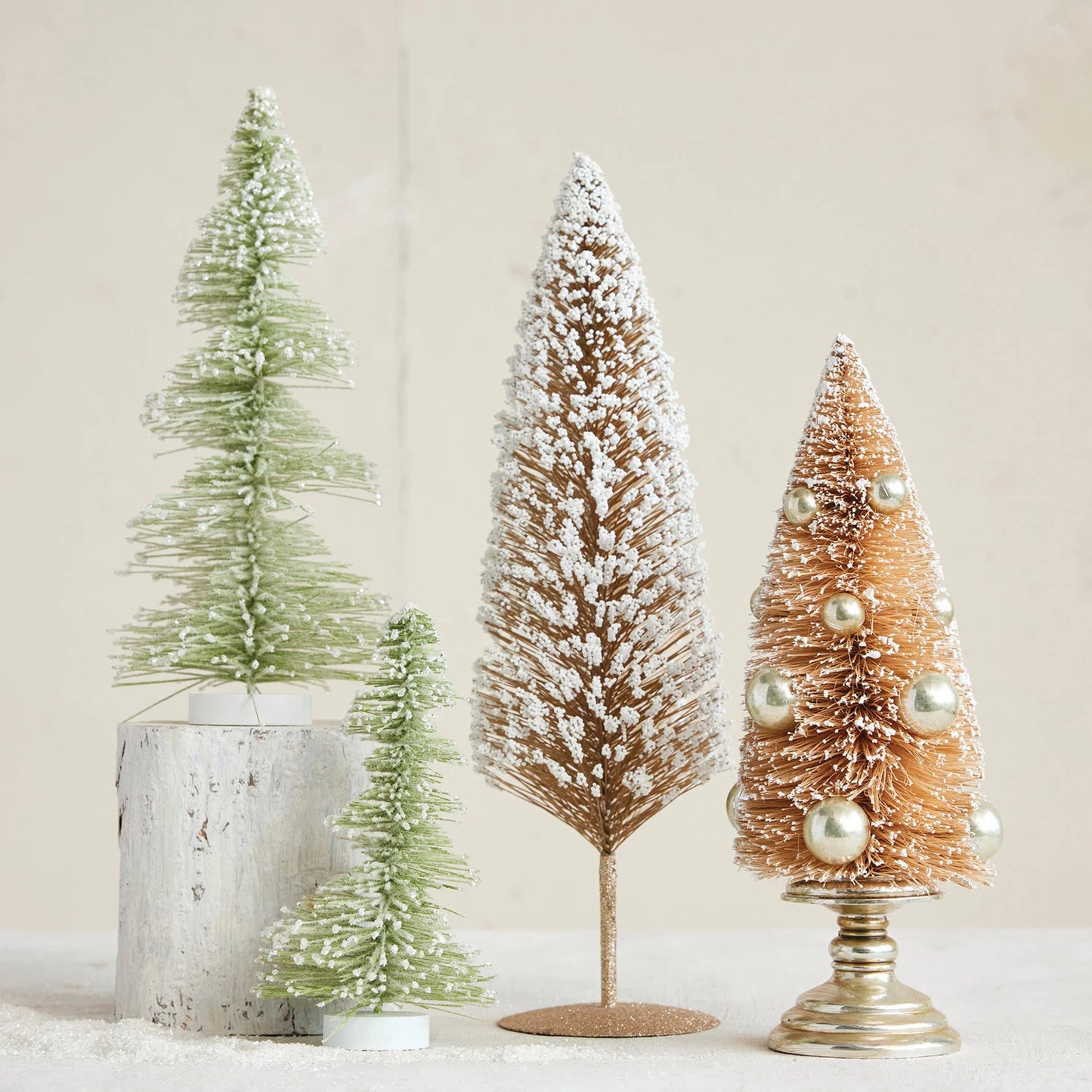 Plastic Bottle Brush Tree with Glitter, Foam Microbeads & Metal Base