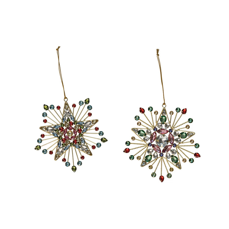 Metal Star Ornament with Acrylic Jewels, Multi Color, 2 Styles