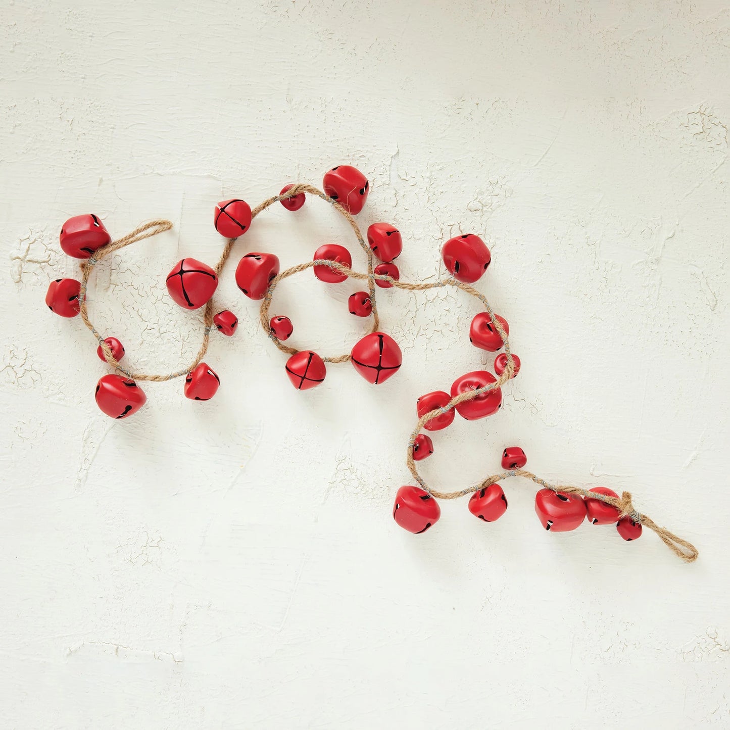 48"L x 2"H Metal Jingle Bell Garland with Jute Cord, Red
