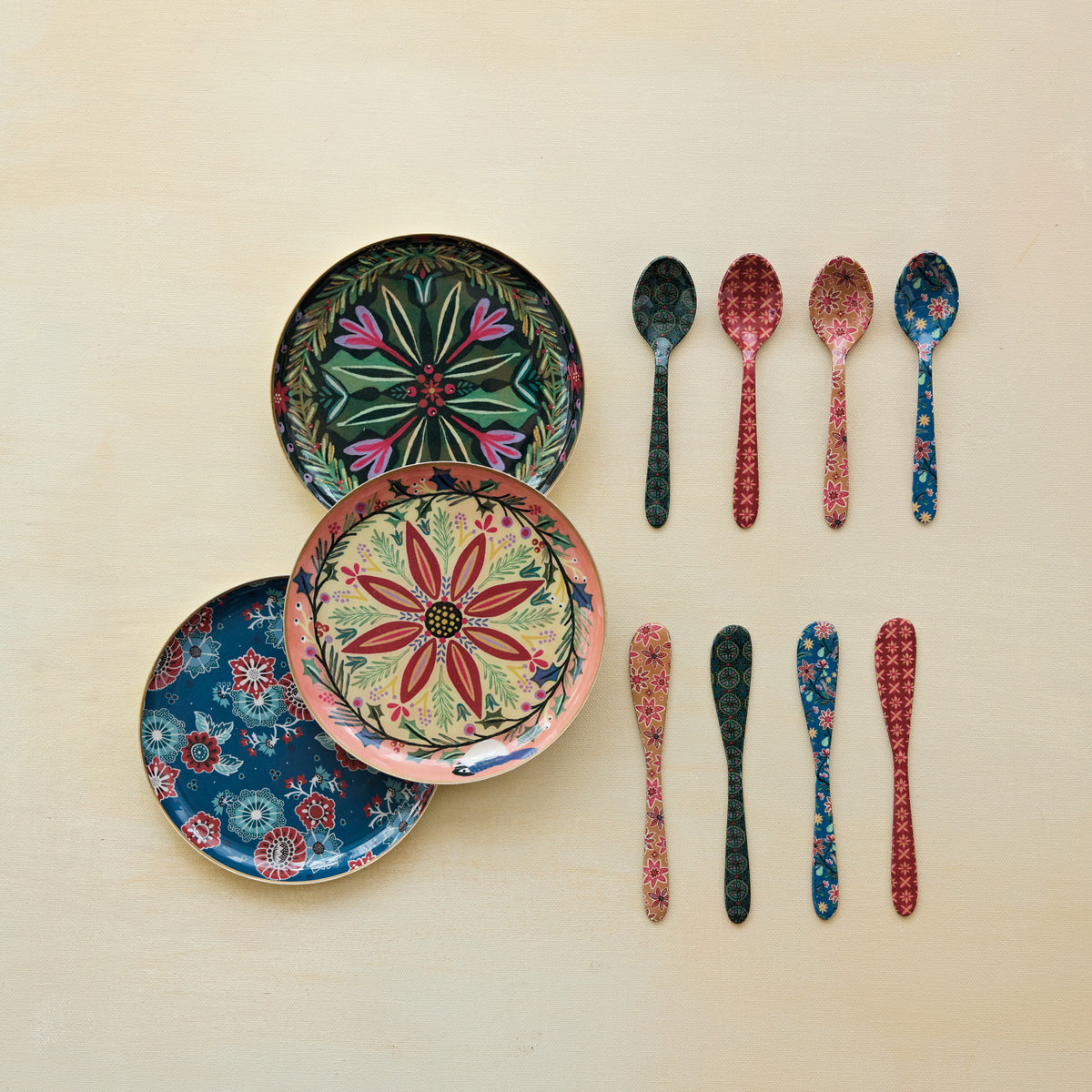 Enameled Stainless Steel Spoon with Patterns, 4 Styles