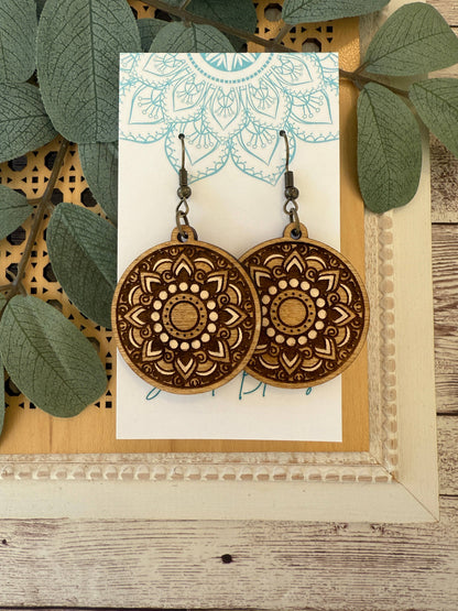 Boho Hand Painted Lightweight Maple Wood Earring