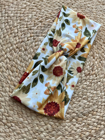 Sunny Sunflowers Knit Twist Headband