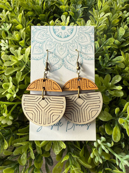 2 Piece Boho Hand Painted Lightweight Maple Wood Earrings  