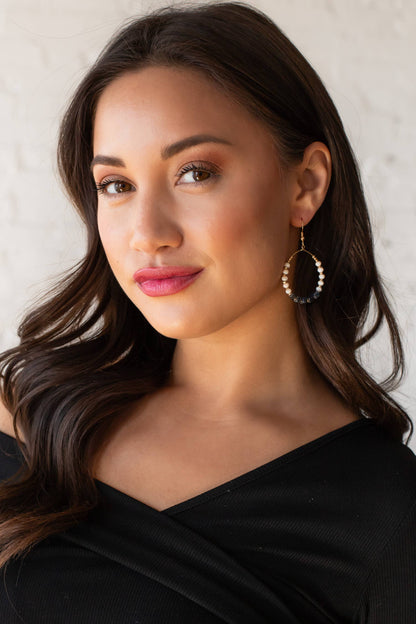 Gold & Ivory Wire Dangle Hoop Earrings