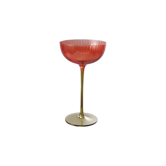 10 oz. Ribbed Stemmed Coupe Glass, Red & Olive Green - La Vie Est Belle