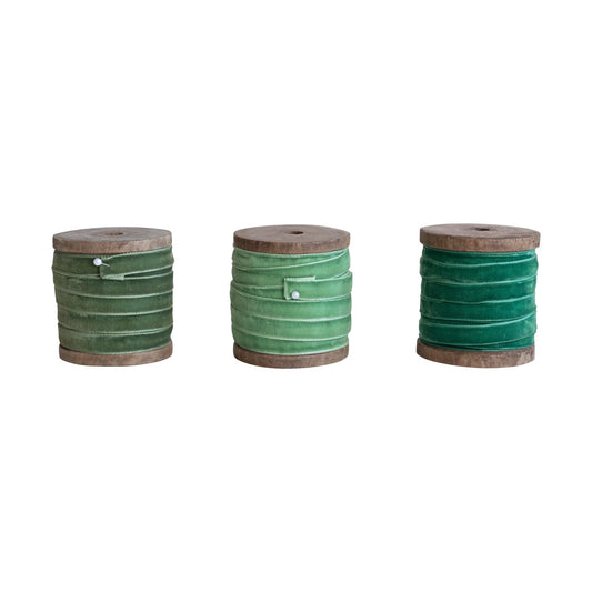 10 Yard Velvet Ribbon on Wood Spool, 3 Colors - La Vie Est Belle