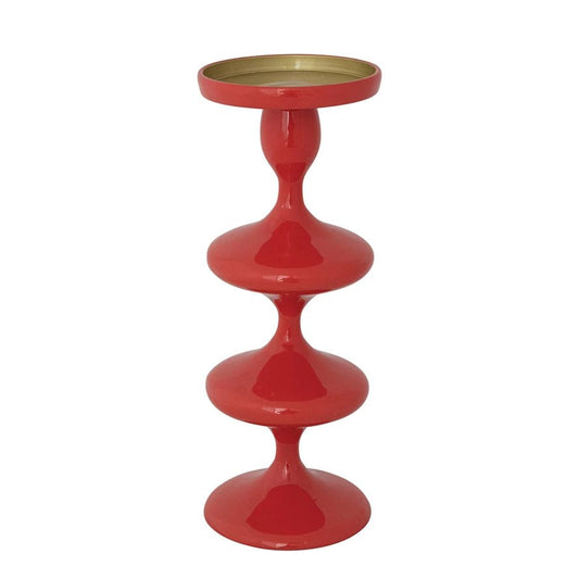 11 3/4"H Enameled Aluminum Candle Holder, Coral Color (Holds 4" Pillar) - La Vie Est Belle