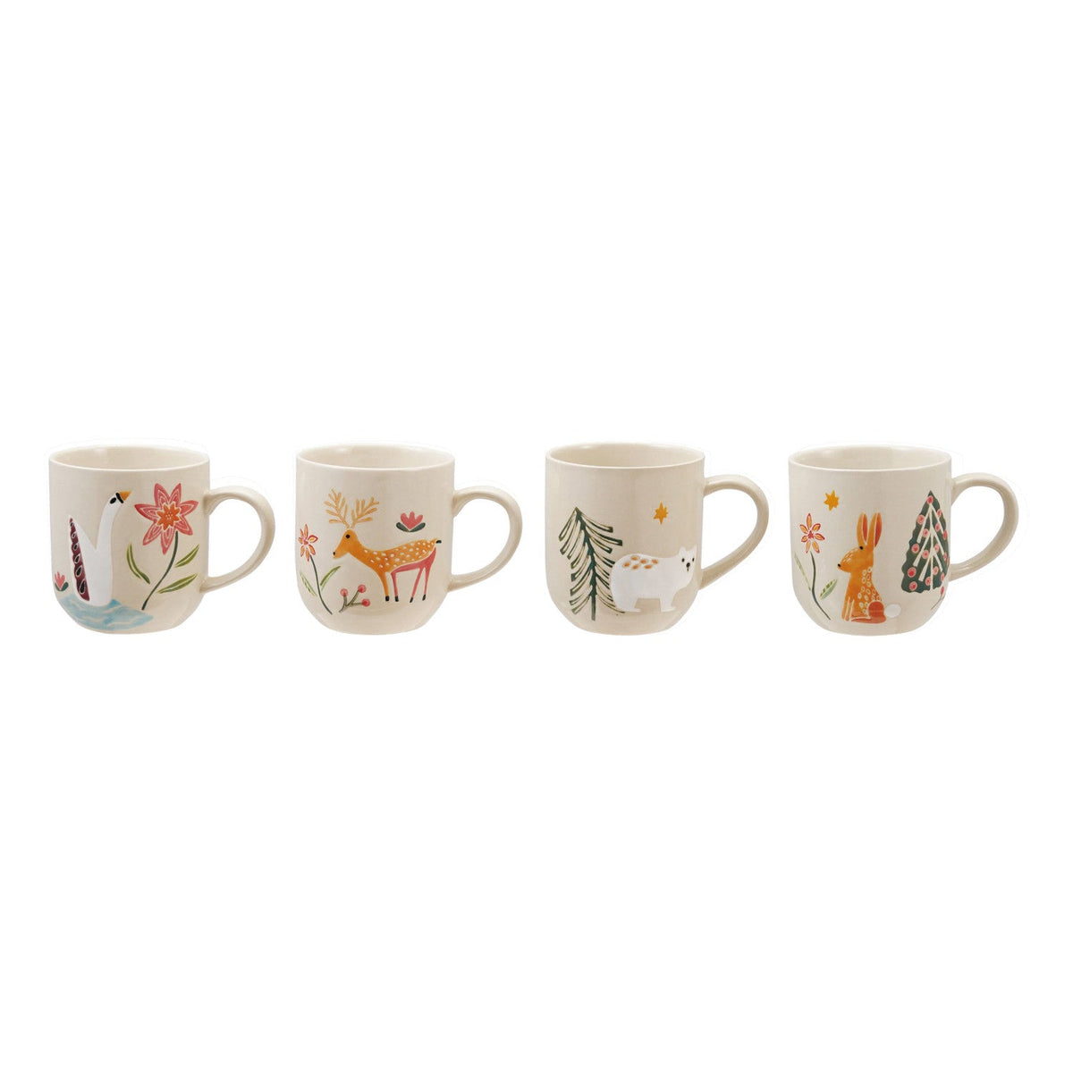 12 oz. Hand-Painted Stoneware Mug with Wax Relief Animal & Seasonal Botanicals, 4 Styles - La Vie Est Belle