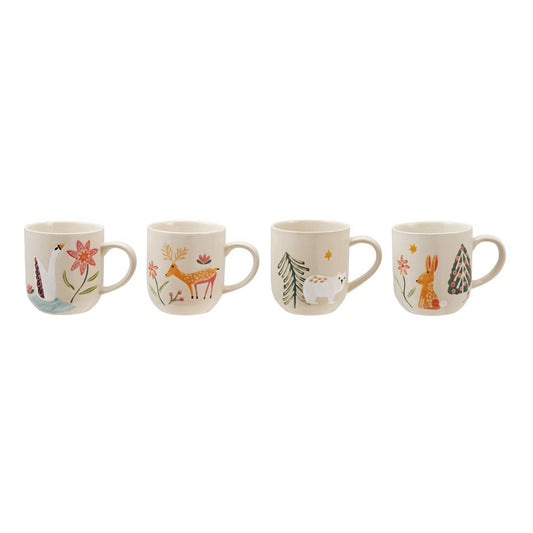 12 oz. Hand-Painted Stoneware Mug with Wax Relief Animal & Seasonal Botanicals, 4 Styles - La Vie Est Belle