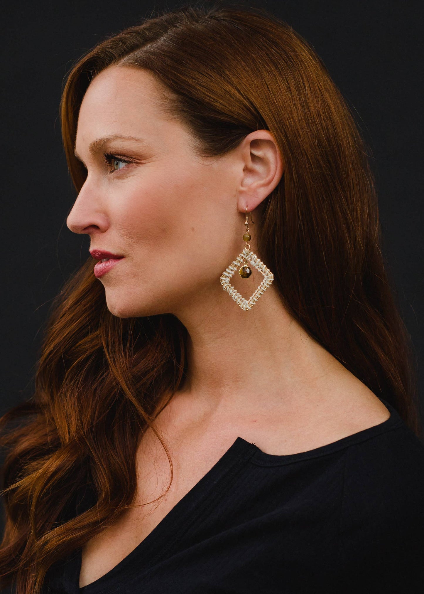 Tan & Gold Diamond Dangle Earrings