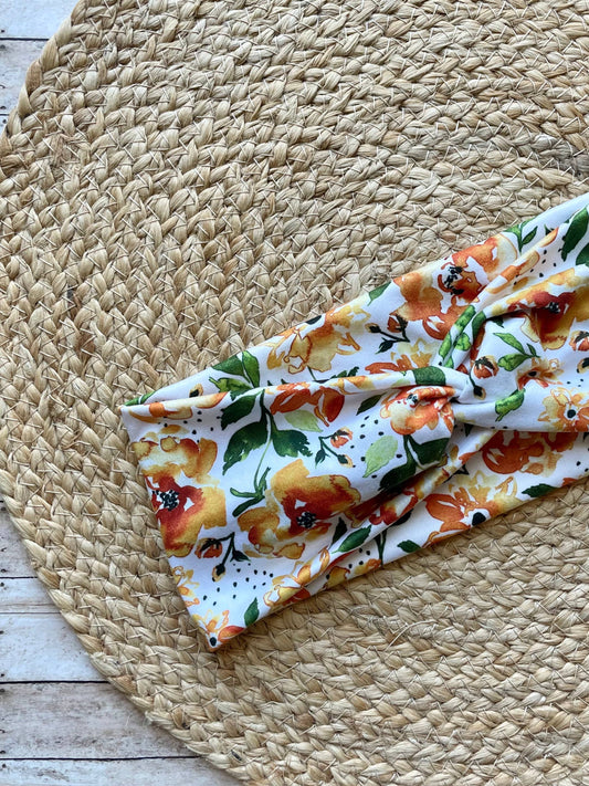 Orange Floral Knit Twist Headband