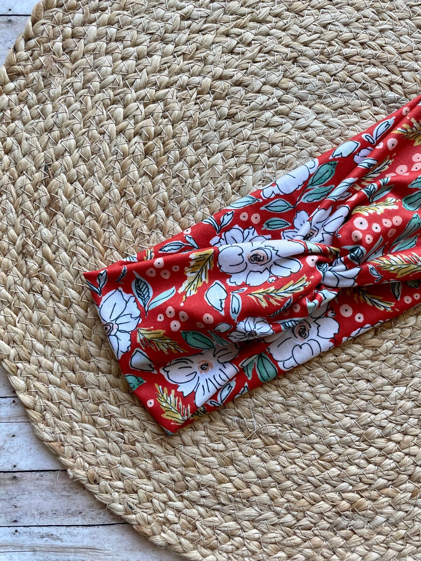 Red Christmas Blossoms Knit Twist Headband