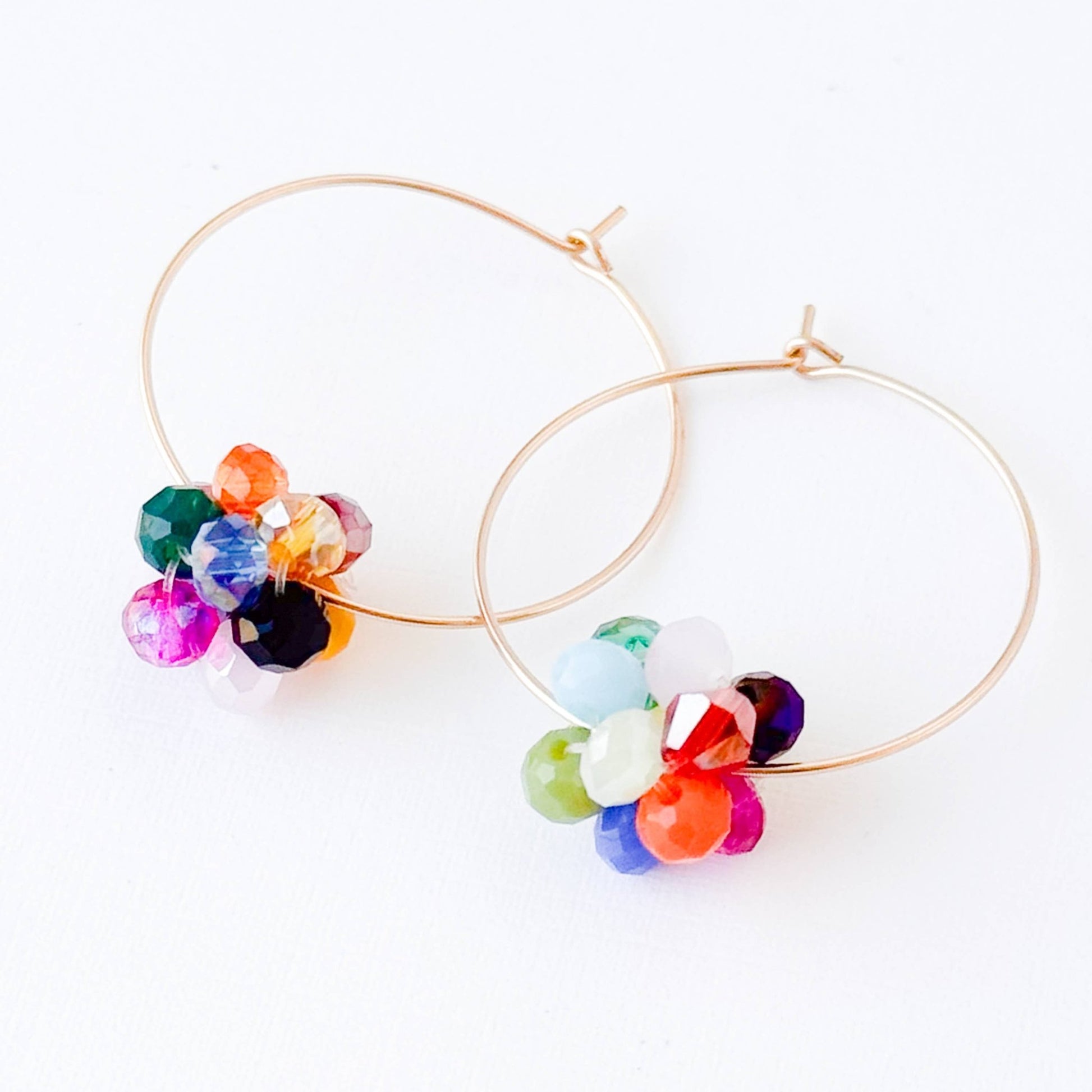 14K Gold Filled Hoop With Colorful Crystal Cluster Beads - La Vie Est Belle