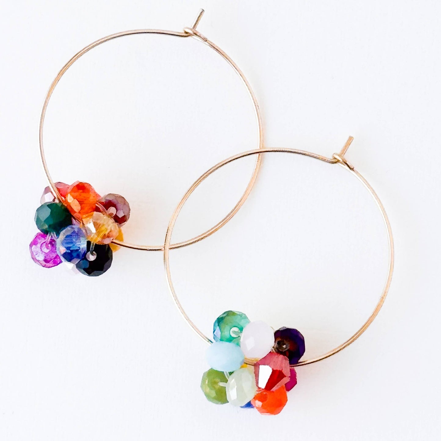 14K Gold Filled Hoop With Colorful Crystal Cluster Beads - La Vie Est Belle