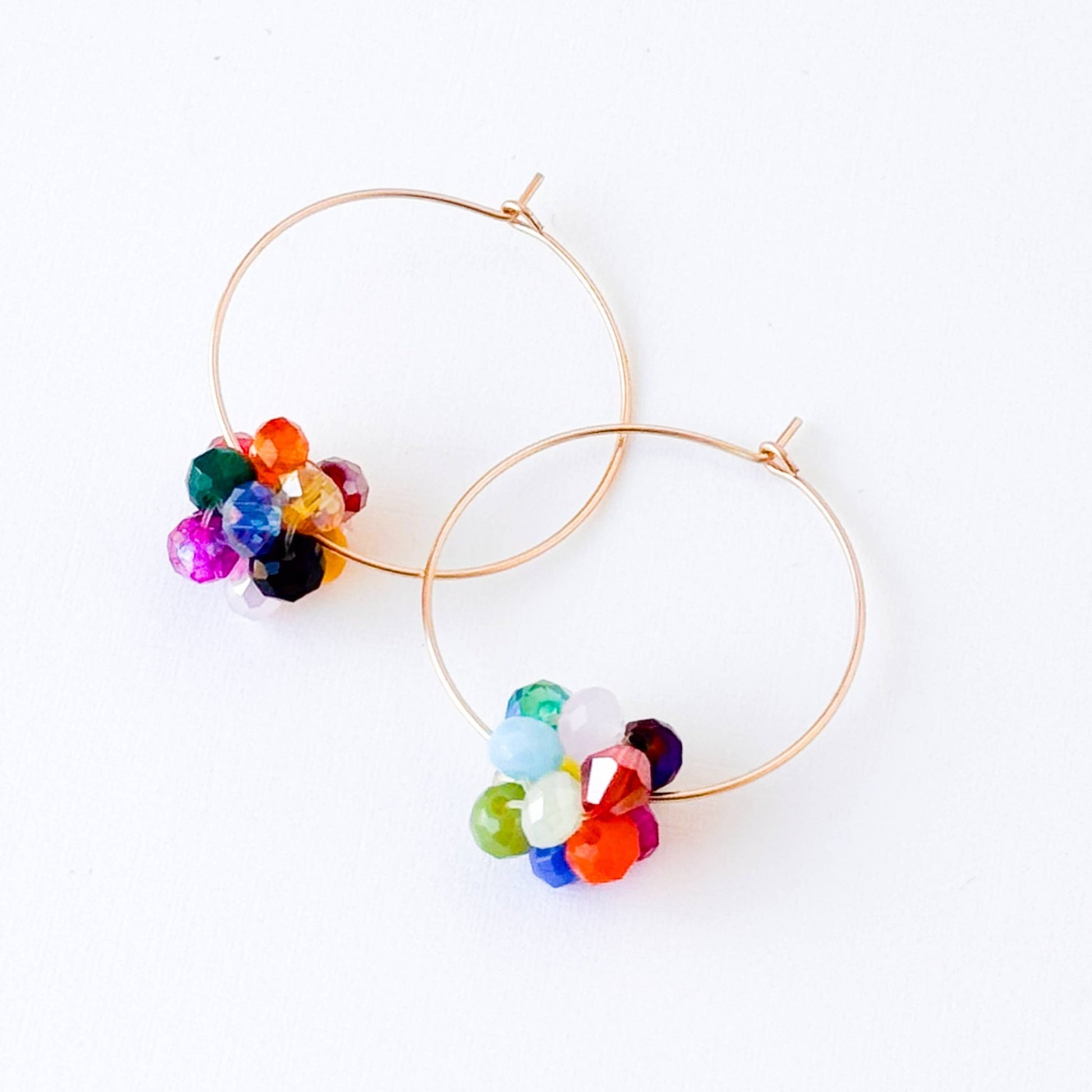 14K Gold Filled Hoop With Colorful Crystal Cluster Beads - La Vie Est Belle