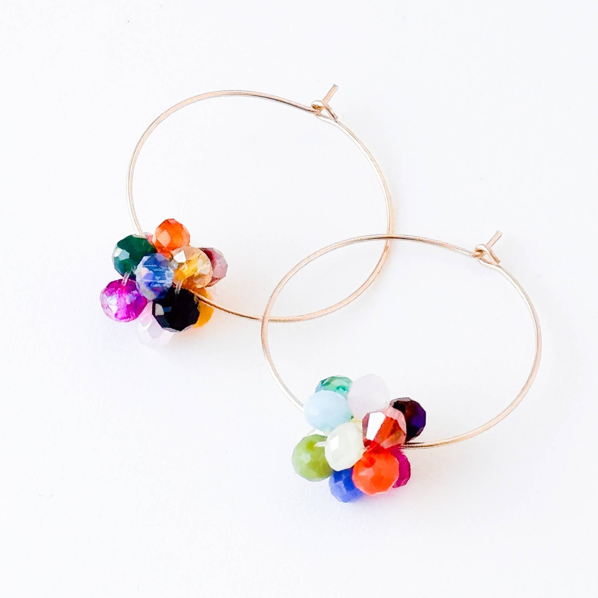 14K Gold Filled Hoop With Colorful Crystal Cluster Beads - La Vie Est Belle