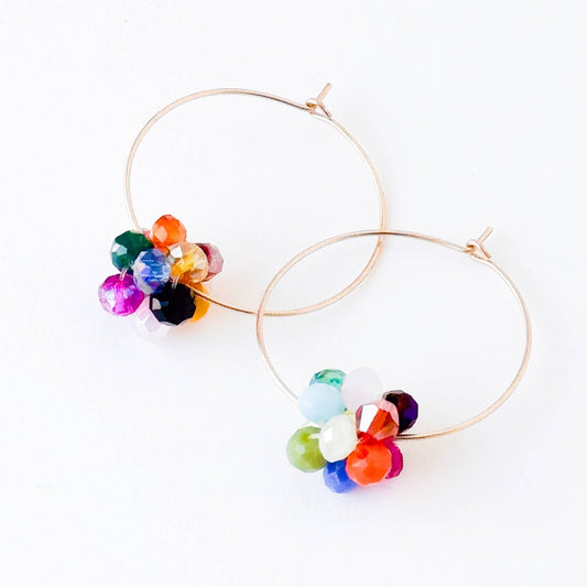 14K Gold Filled Hoop With Colorful Crystal Cluster Beads - La Vie Est Belle